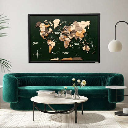 3D Wooden Map on Board Multicolor - Green