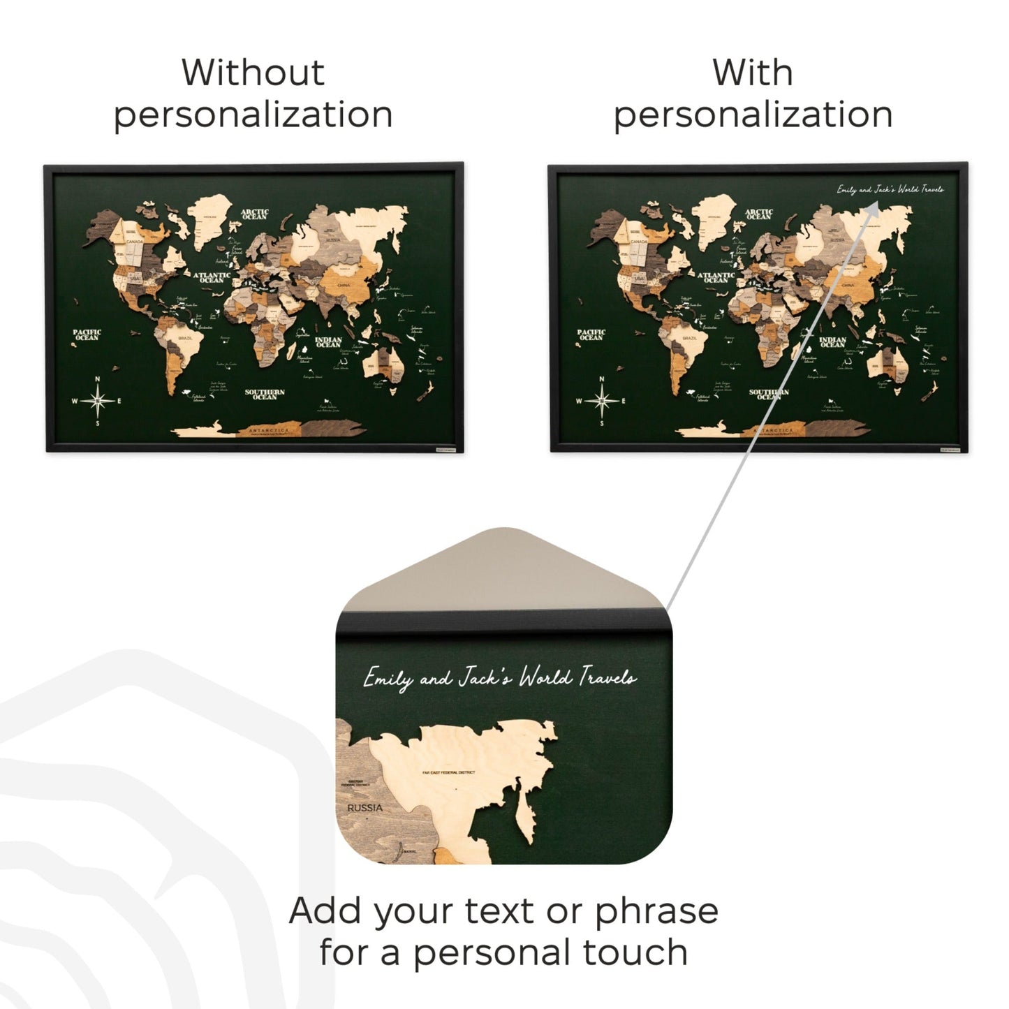 3D Wooden Map on Board Multicolor - Green