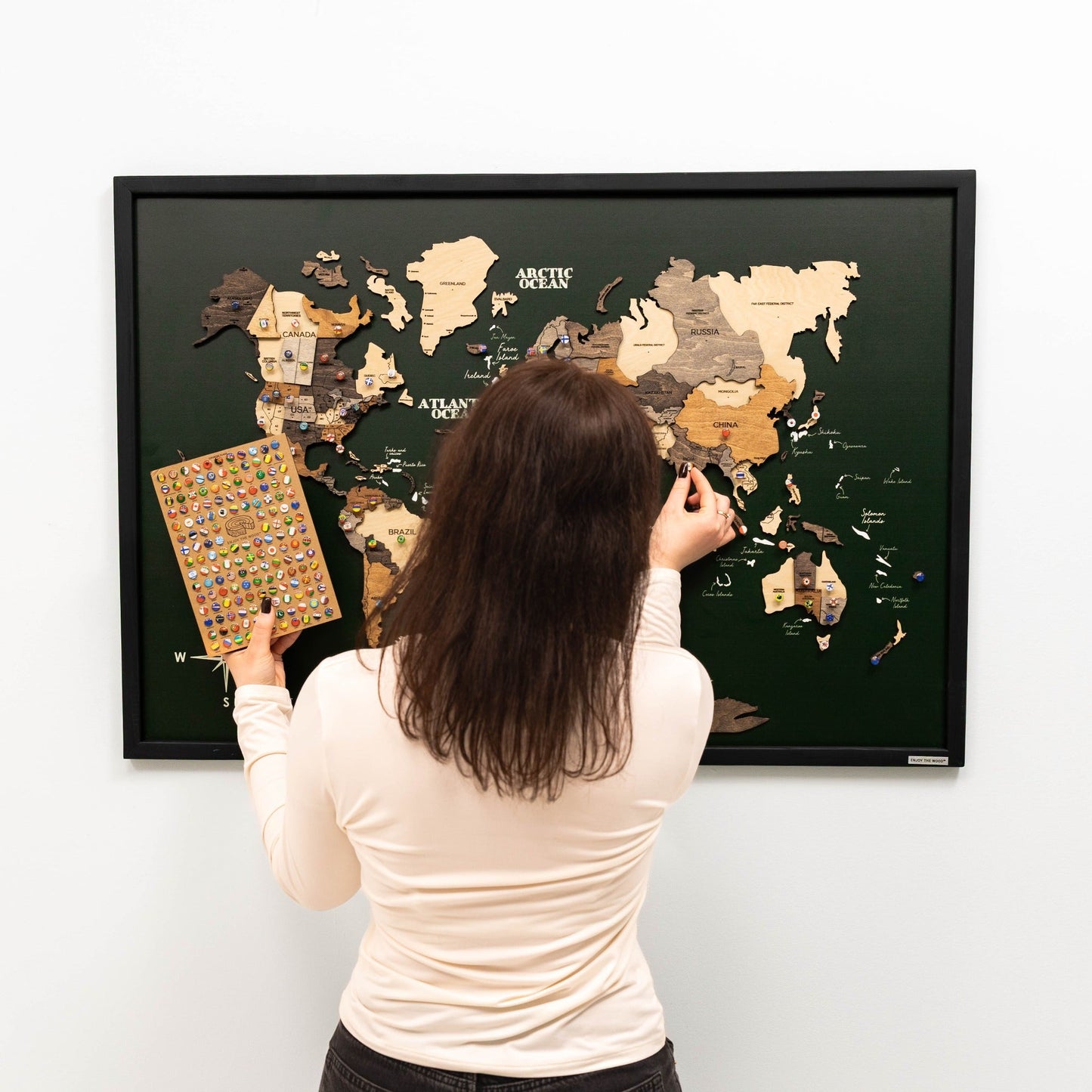 3D Wooden Map on Board Multicolor - Green