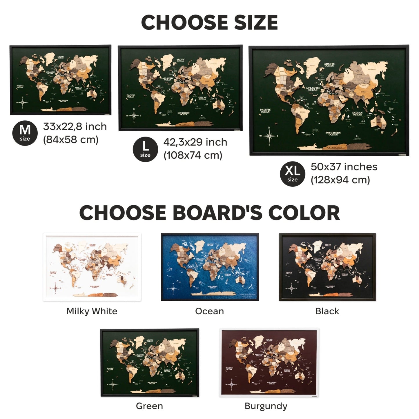 3D Wooden Map on Board Multicolor - Green