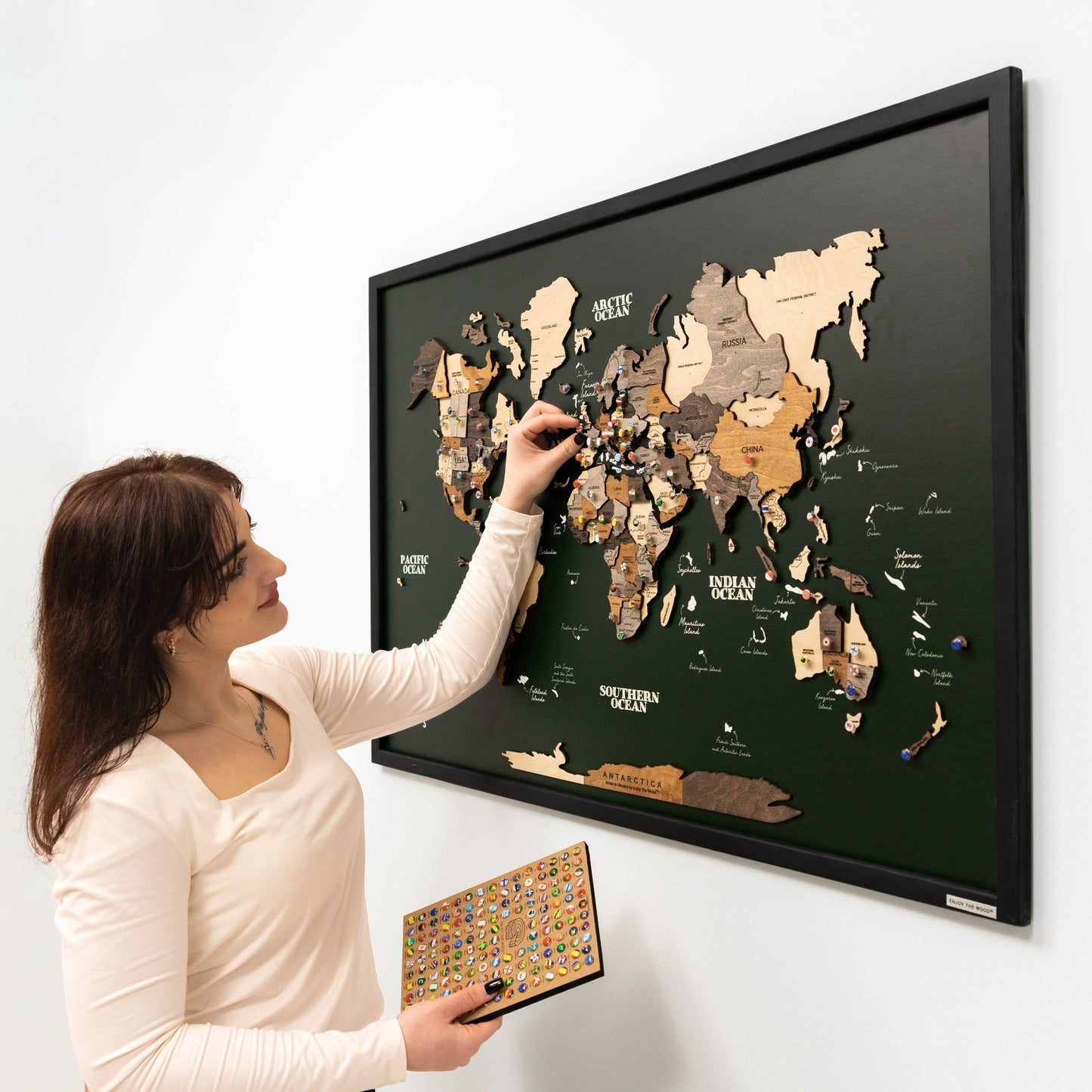 3D Wooden Map on Board Multicolor - Green