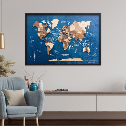 3D Wooden Map on Board Multicolor - Burgundy