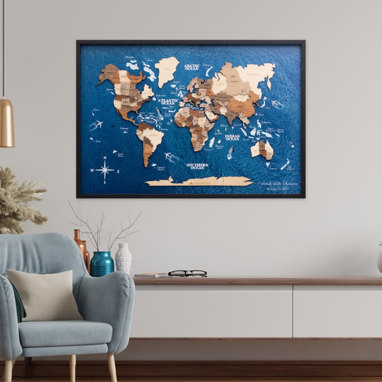 3D Wooden Map on Board Multicolor - Green