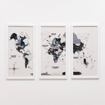 Triptych Wall Art - Wooden World Map (Nordik)
