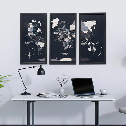 Triptych Wall Art - Wooden World Map (Nordik)